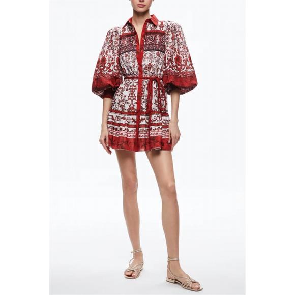 NEW ALICE + OLIVIA tiffie sleeve mini dress in fatal attraction off white - Picture 1 of 4